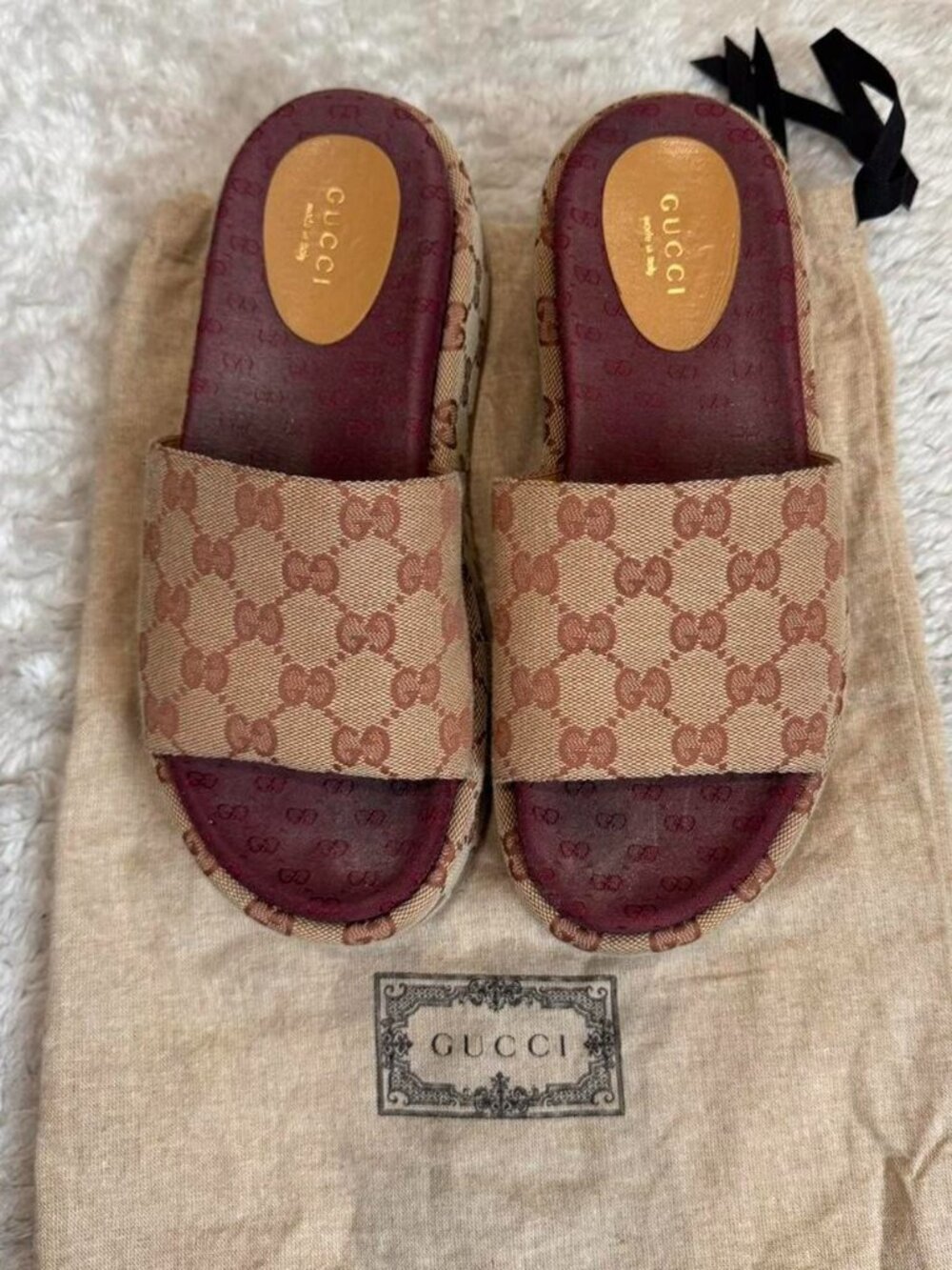 Gucci canvas GG Monogram Angelina Platform Slide Sandals
